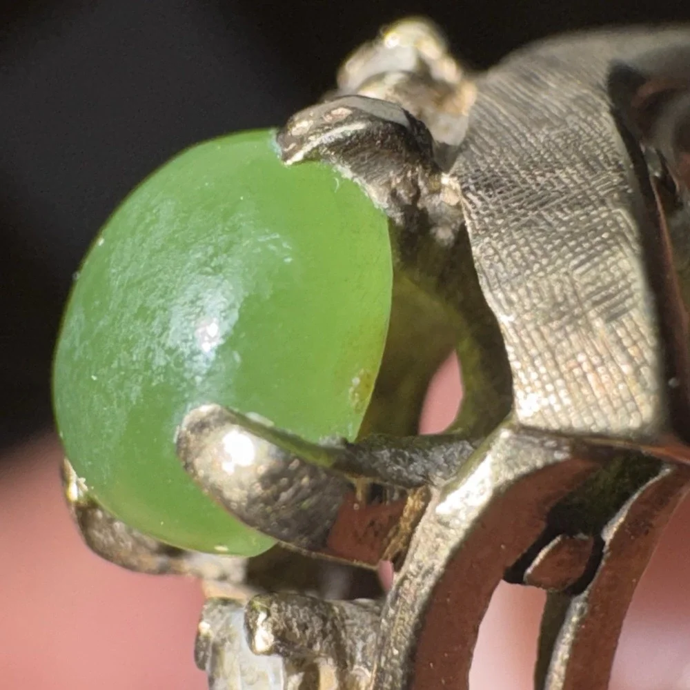 Vintage Yellow Gold Jade Cabochon Ring 10K Solid 2.62 Grams Size 7.25